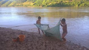 The children were enjoying catching shrimp by using the traditional tool without knowing what will happen if the dam finishes. Thadeua village, Xayabuli province. September, 2015